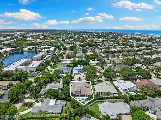 745 Riviera Dr, Naples, FL 34103 - aerial view of residential area featuring property parcel outlined and a nearby body of water