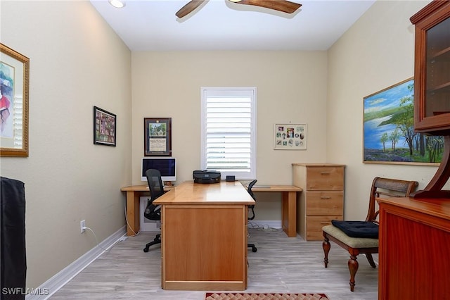 2110 Antigua Ln, Naples, FL 34120 - office area with light wood-style flooring and a ceiling fan