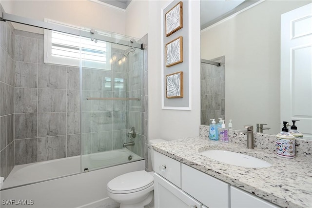 2110 Antigua Ln, Naples, FL 34120 - bathroom featuring vanity, combined bath / shower with glass door, and crown molding