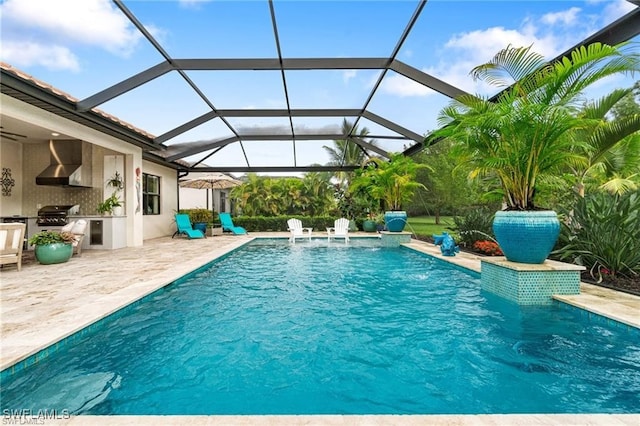 2110 Antigua Ln, Naples, FL 34120 - swimming pool with area for grilling, a patio area, and glass enclosure