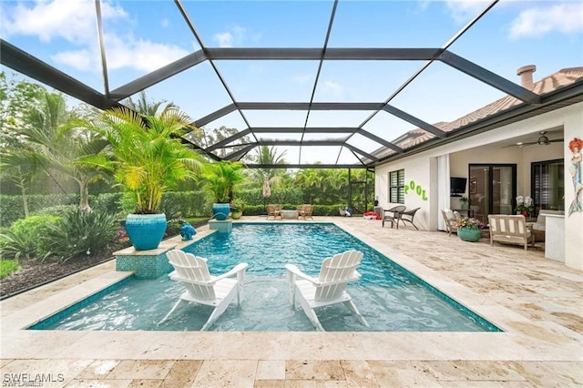 2110 Antigua Ln, Naples, FL 34120 - swimming pool featuring a patio and a ceiling fan