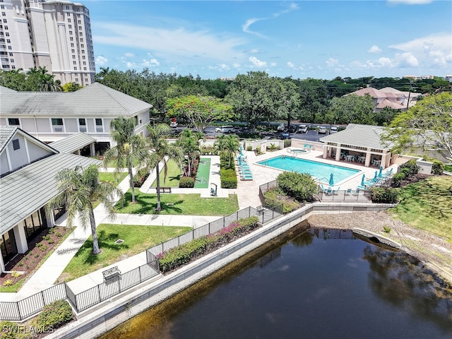 1001 Arbor Lake Dr Unit 1102, Naples, FL 34110 - drone / aerial view of a pool and a nearby body of water