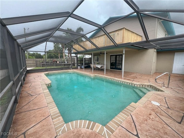 195 E Mariana Ave, North Fort Myers, FL 33917 - view of swimming pool with a patio area, a ceiling fan, glass enclosure, and french doors