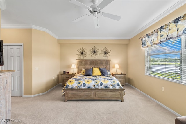 3904 Forest Glen Blvd Unit 102, Naples, FL 34114 - bedroom with crown molding, carpet, and a ceiling fan