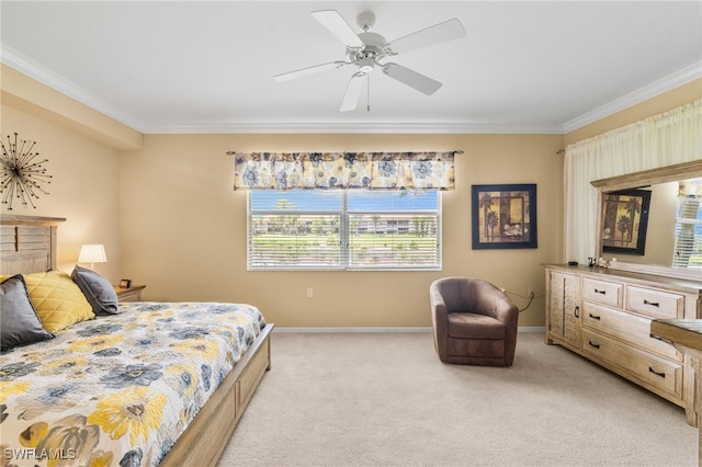 3904 Forest Glen Blvd Unit 102, Naples, FL 34114 - bedroom with crown molding, light carpet, and a ceiling fan