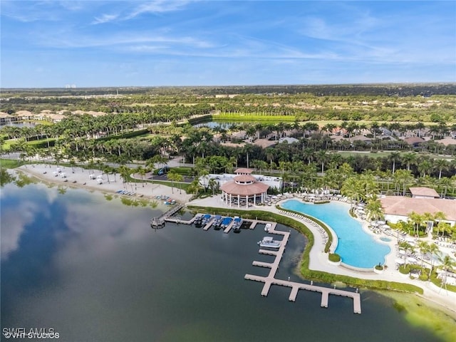 10411 Via Parma Way, Miromar Lakes, FL 33913 - drone / aerial view of a pool and a nearby body of water