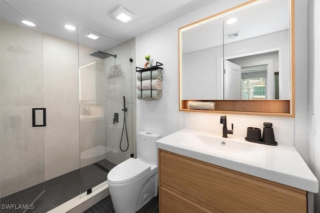 1170 Reserve Way Unit 107, Naples, FL 34105 - bathroom featuring vanity, a shower stall, and recessed lighting
