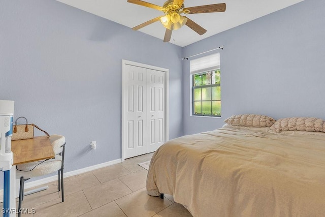 3781 Costa Maya Way Unit 101, Estero, FL 33928 - bedroom with light tile patterned floors, a closet, and a ceiling fan