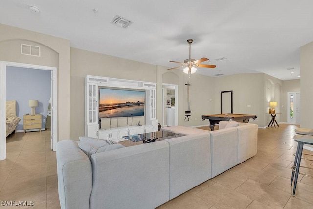3781 Costa Maya Way Unit 101, Estero, FL 33928 - living room with pool table, light tile patterned flooring, and a ceiling fan