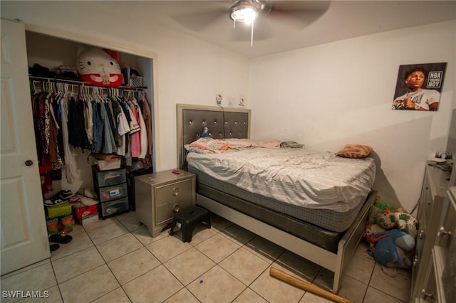 4856/4858 24th St SW, Lehigh Acres, FL 33993 - bedroom with a closet, light tile patterned flooring, and ceiling fan