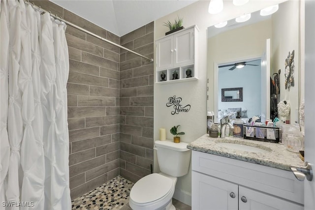 2922 20th St SW, Lehigh Acres, FL 34120 - full bath featuring vanity, tiled shower, and ceiling fan