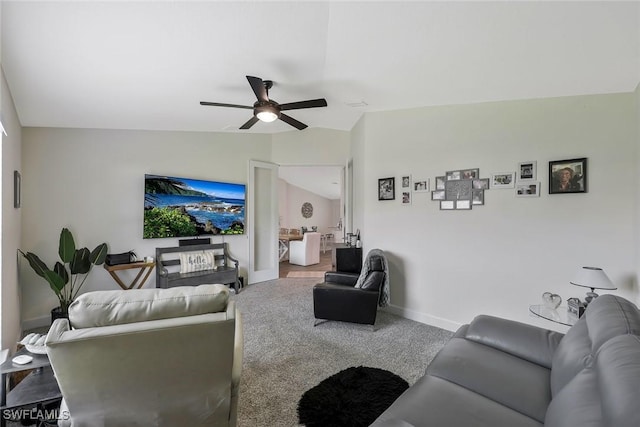 2922 20th St SW, Lehigh Acres, FL 34120 - carpeted living area featuring a ceiling fan and lofted ceiling