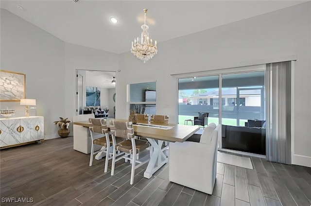 2922 20th St SW, Lehigh Acres, FL 34120 - dining space featuring dark wood-style flooring, a chandelier, recessed lighting, and a ceiling fan