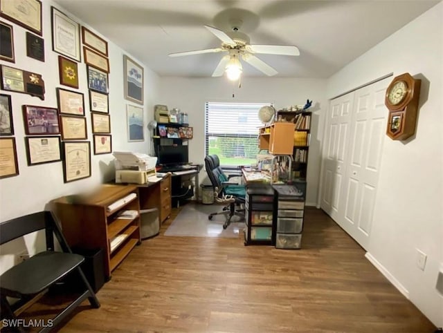 5735 Foxlake Dr Unit 1, North Fort Myers, FL 33917 - home office featuring ceiling fan and wood finished floors