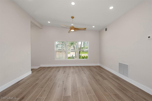 8336 Lagoon Rd, Fort Myers Beach, FL 33931 - unfurnished room with a ceiling fan, light wood-style flooring, and recessed lighting