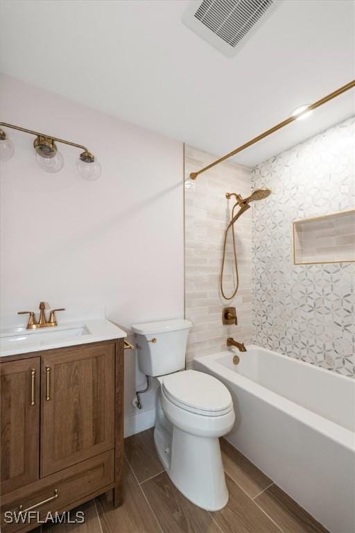 8336 Lagoon Rd, Fort Myers Beach, FL 33931 - full bath with shower / washtub combination, vanity, and wood tiled floors