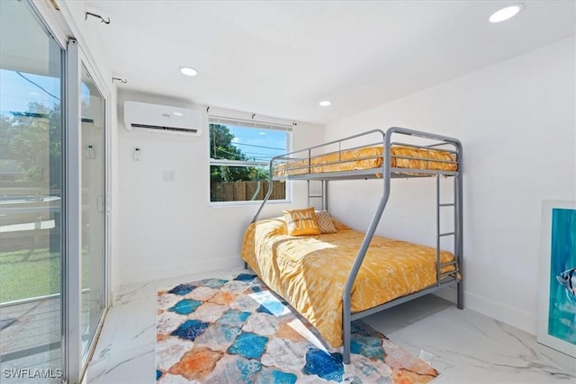 3064 Connecticut Ave, Naples, FL 34112 - bedroom featuring a wall mounted air conditioner, recessed lighting, and marble finish flooring