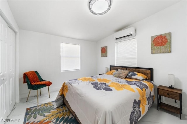 3064 Connecticut Ave, Naples, FL 34112 - bedroom featuring an AC wall unit, marble finish floors, and a closet