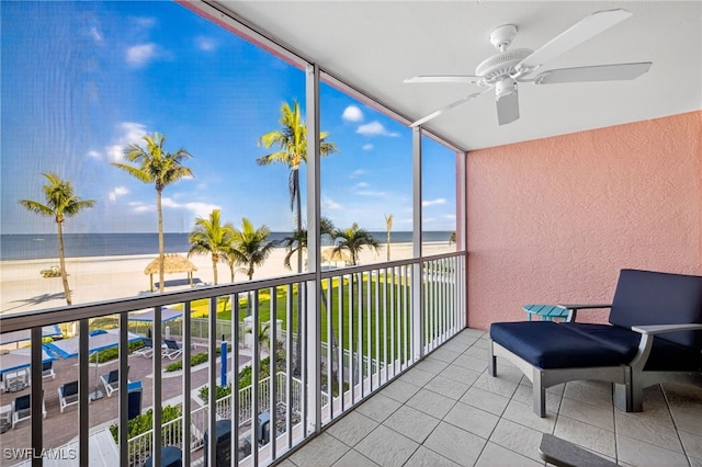 140 Estero Blvd Unit 2209, Fort Myers Beach, FL 33931 - balcony featuring view of water and beach and a ceiling fan