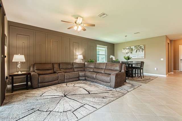 3943 E Hampton Cir, Alva, FL 33920 - living room with ceiling fan and light tile patterned floors