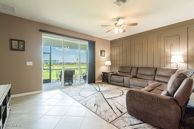 3943 E Hampton Cir, Alva, FL 33920 - living room featuring a ceiling fan and light tile patterned floors