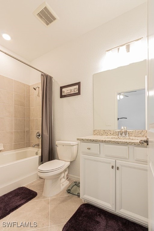 3943 E Hampton Cir, Alva, FL 33920 - full bath featuring vanity, shower / bath combination with curtain, and tile patterned floors