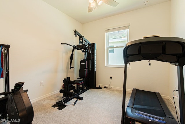 3943 E Hampton Cir, Alva, FL 33920 - exercise area featuring light carpet and a ceiling fan
