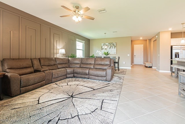 3943 E Hampton Cir, Alva, FL 33920 - living area featuring light tile patterned floors, ceiling fan, and recessed lighting