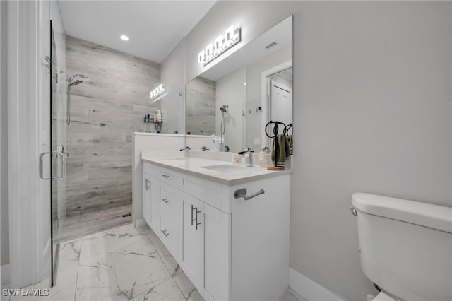 4267 4th Ave SE, Naples, FL 34117 - full bath featuring marble finish flooring, a shower stall, double vanity, and recessed lighting