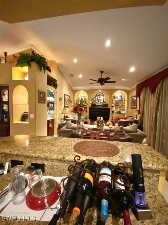 291 Everglades Blvd N, Naples, FL 34120 - dining space featuring crown molding, ceiling fan, and recessed lighting