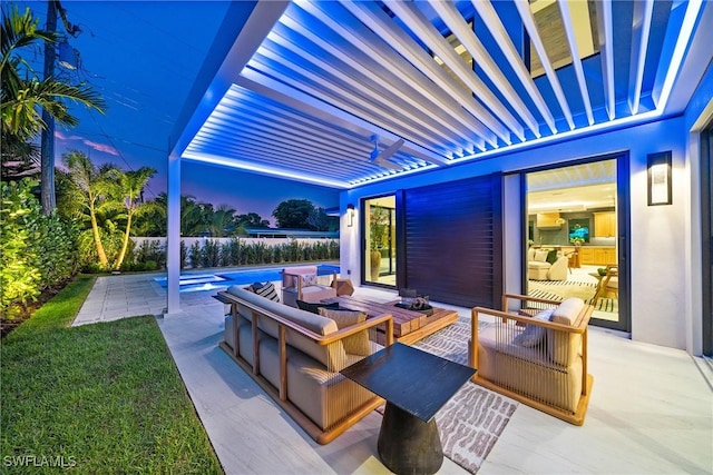 1261 13th Ave N, Naples, FL 34102 - fenced backyard with an outdoor living space, a patio area, and a pool with connected hot tub