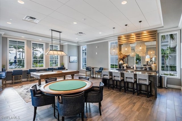 9088 Caicos Way, Naples, FL 34114 - playroom featuring pool table, wood finished floors, and recessed lighting