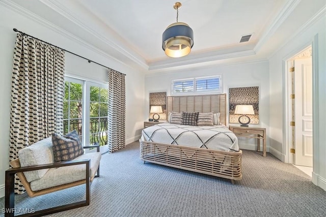 33 3rd St S, Naples, FL 34102 - bedroom featuring a raised ceiling, multiple windows, carpet flooring, and crown molding