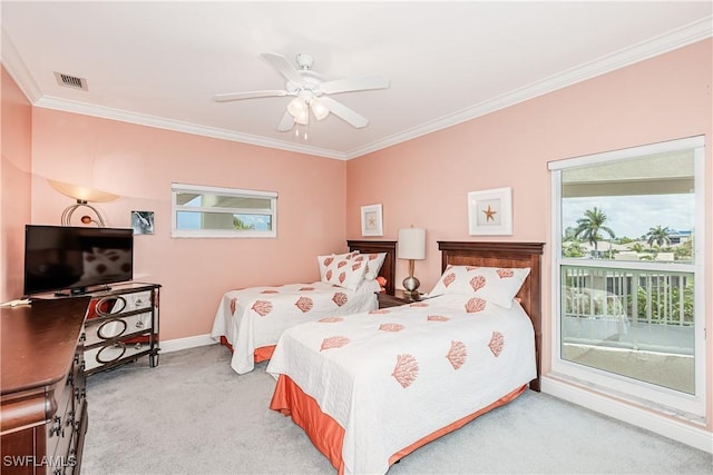 816 E Elkcam Cir Unit 305, Marco Island, FL 34145 - carpeted bedroom with crown molding and a ceiling fan