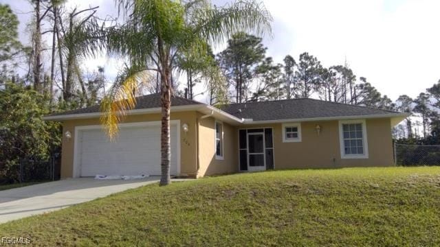 709 Puccini Ave S, Lehigh Acres, FL 33974 - ranch-style home featuring stucco siding, driveway, and an attached garage