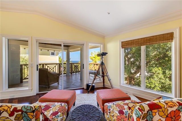 sunroom / solarium featuring lofted ceiling