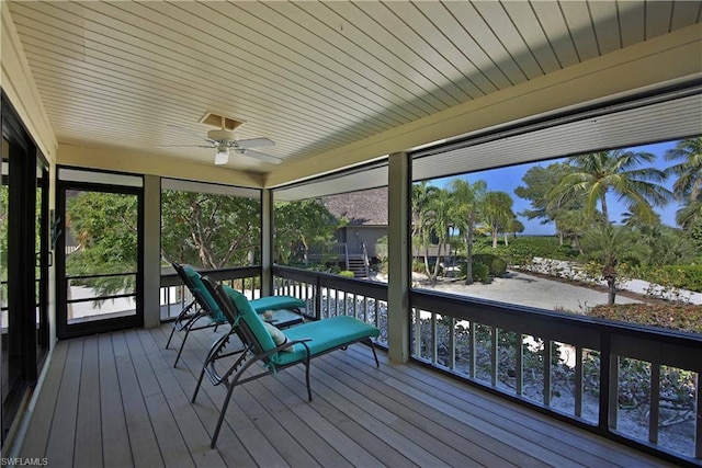 sunroom with plenty of natural light and ceiling fan