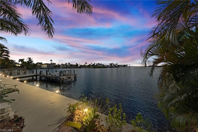 view of dock with a water view