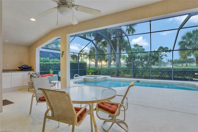 interior space featuring ceiling fan