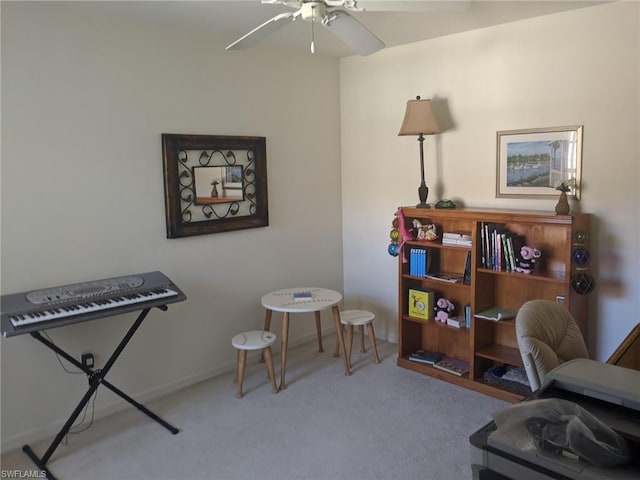 office featuring light colored carpet and ceiling fan