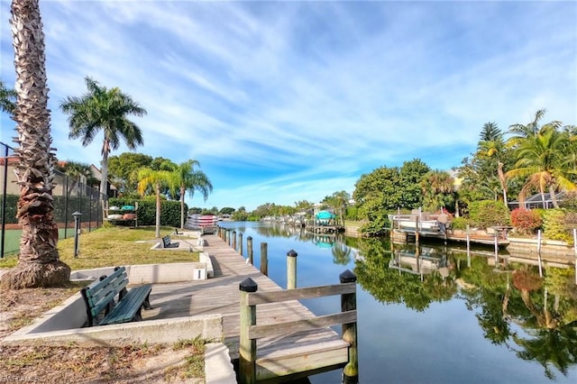 dock area with a water view