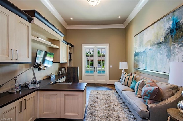 kitchen with french doors and hardwood / wood-style floors