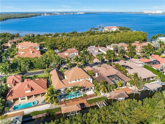 aerial view with a water view