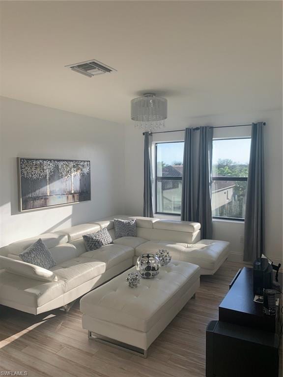 living room with hardwood / wood-style flooring