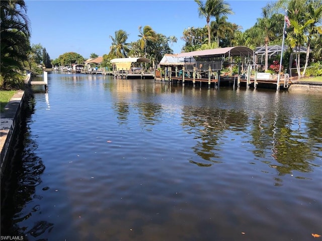 view of dock featuring a water view