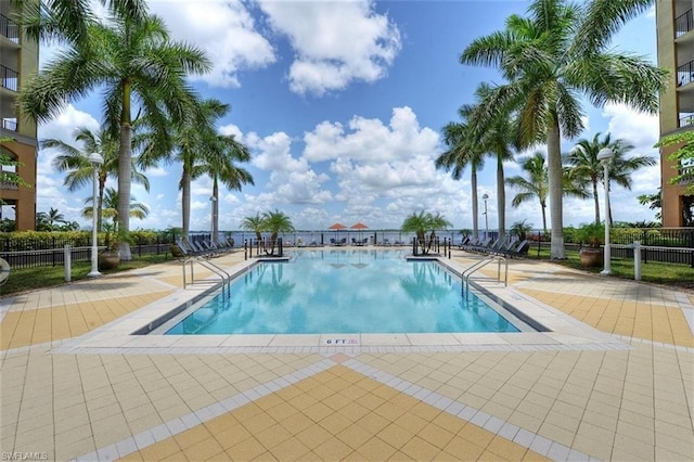 view of pool featuring a patio