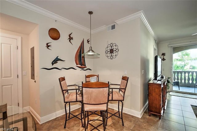 tiled dining area with ornamental molding