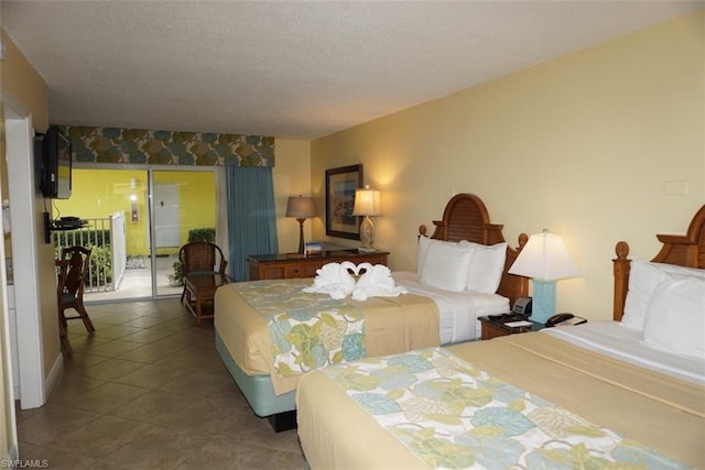 bedroom with light tile floors