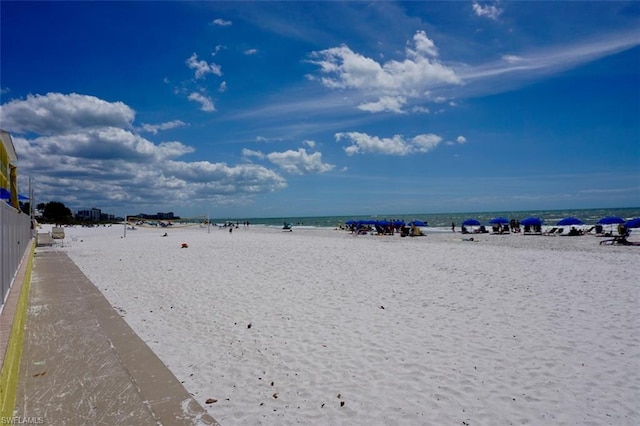 view of water feature featuring a beach view