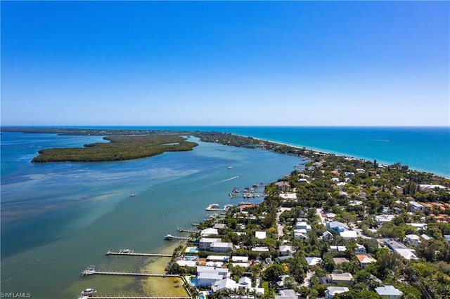 drone / aerial view featuring a water view